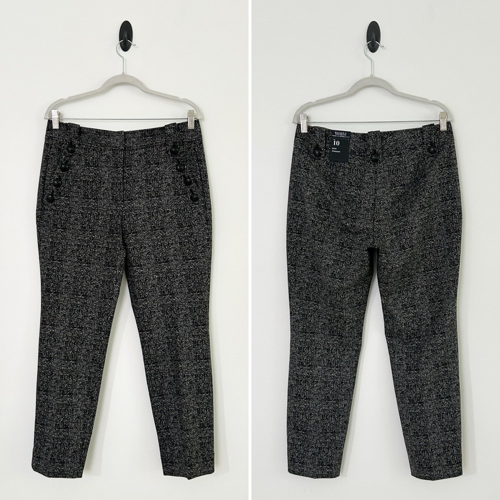 White House Black Market 10 Black Gray Jolie Glenn Plaid Straight Leg Pants NWT